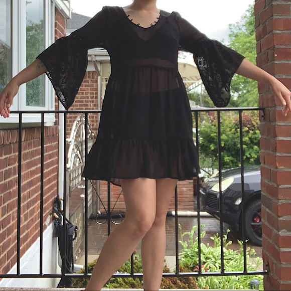 Black Lacey Chiffon Dress (Transparent) Size S - Picture 4 of 5